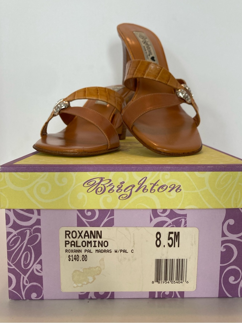 Brighton Tan Leather Heeled Sandals w/ Silver Accent. Item# TShls1